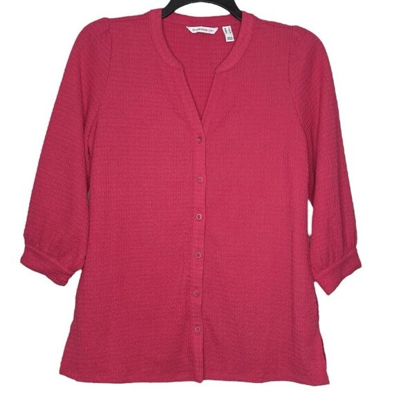 Isaac Mizrahi Live Blouse Size Small V-Neck 3/4 Sleeves Textured Knit Loose Fit - Picture 2 of 7